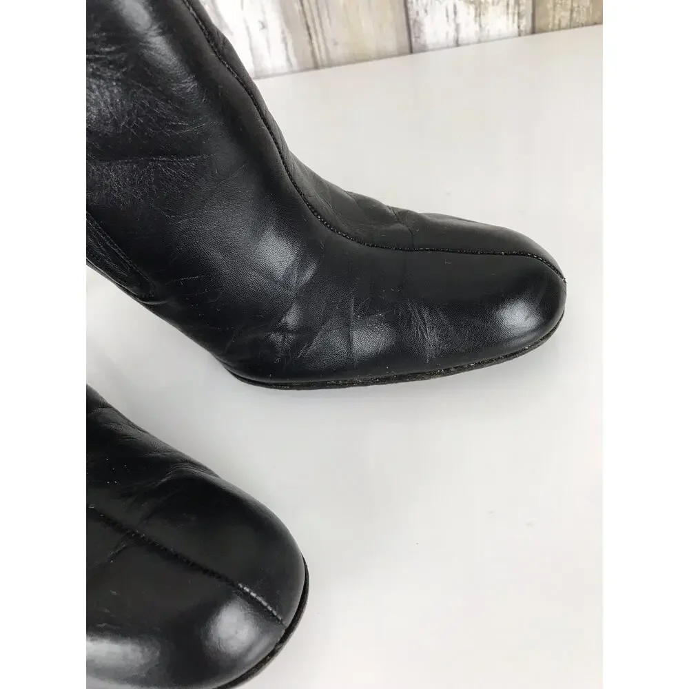 VINTAGE Karl Lagerfeld Paris ZILON Black Red Stiletto Heel Boots 7 FRANCE Y2K